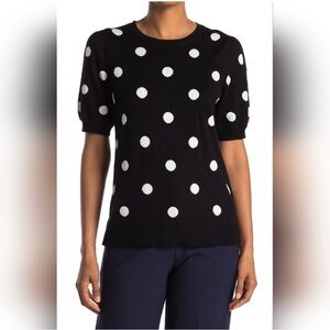 Adriana Pappell Black and white polka dot puff sleeve sweater